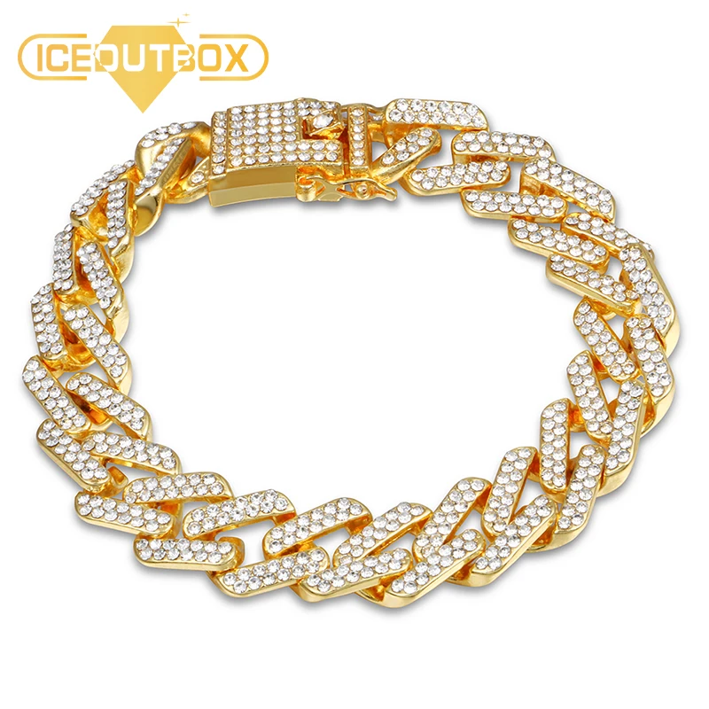 13 мм Панк Ювелирные Браслеты циркон Кубинский ссылка браслет для мужчин хип хоп