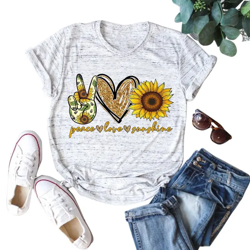 Женская летняя футболка с надписью Peace Love Sunshine модная повседневная короткими