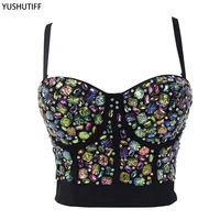 tank tops push up bralette colorful acrylic short nightclub party sexy top with built in bra female crop top women camis tops