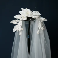 brides white satin flower veil church wedding women headdress bridal hair accessories comb
