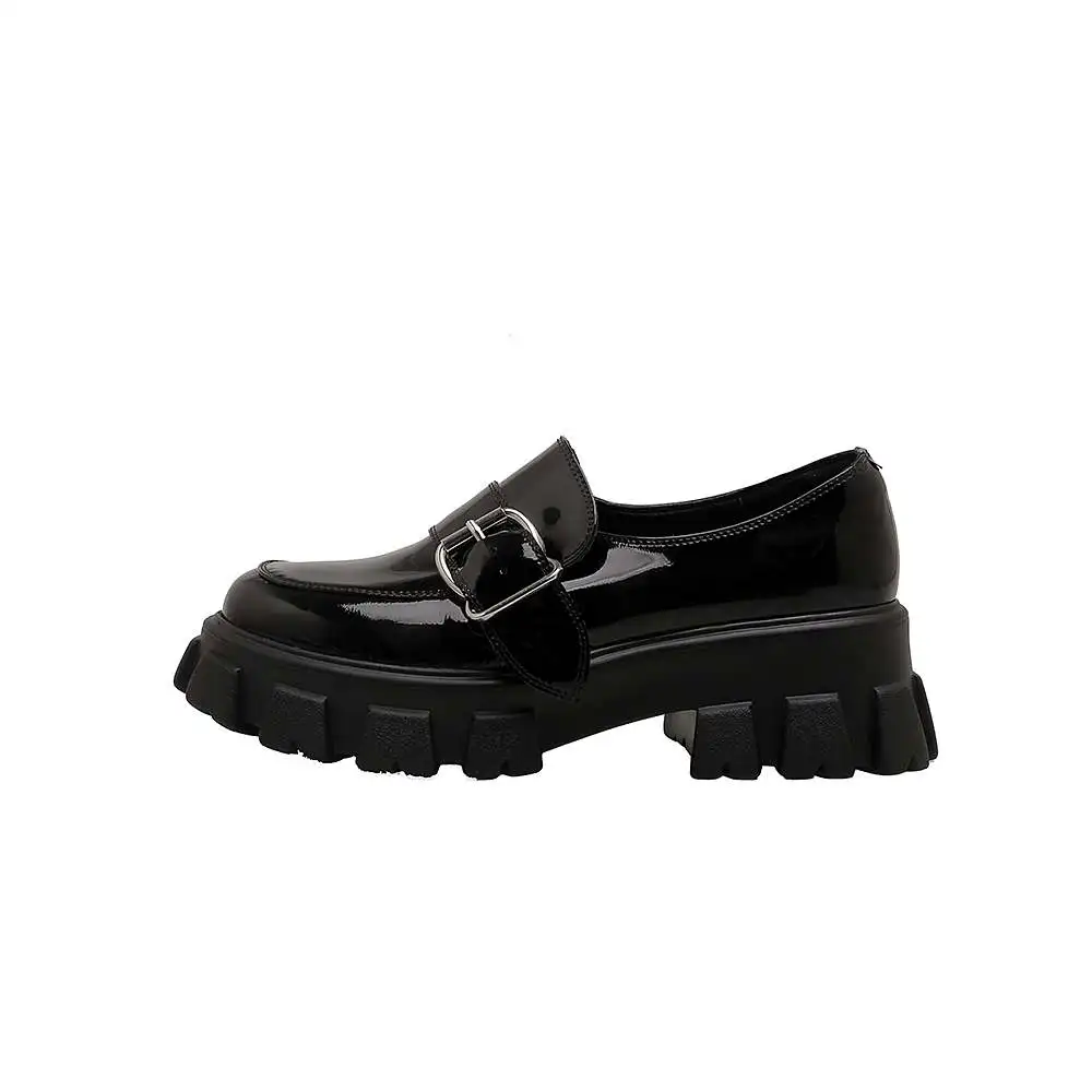 

Krazing Pot fashion genuine leather round toe thick bottom sneakers buckle casual shoes loafers 2021 women vulcanized shoes L00