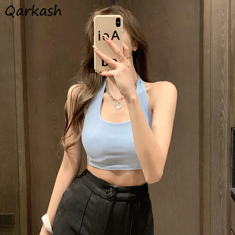 

Майка женская летняя с лямкой на шее и открытой спиной