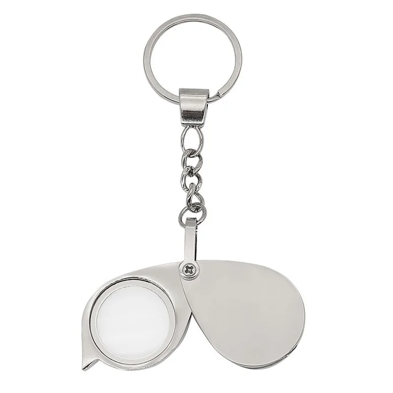 Складной карманный 8X брелок лупа Цинковый ключ из металлического сплава цепная