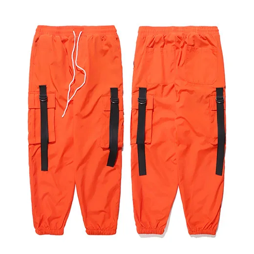 A98828 Orange Брюки в стиле Харадзюку для бега, мужские хип-хоп брюки-карго, с карманами, с лентами, спортивные штаны, уличная одежда, весна-лето, спортивные брюки, хипстер - Цвет: A98828 Orange
