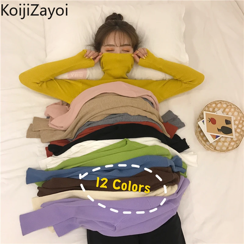 

Koijizayoi 2021 Womens Turtleneck Sweaters Autumn Winter Basic Knitted Tops Casual Ladies Thicken Slim Pullover Jumper Soft Warm