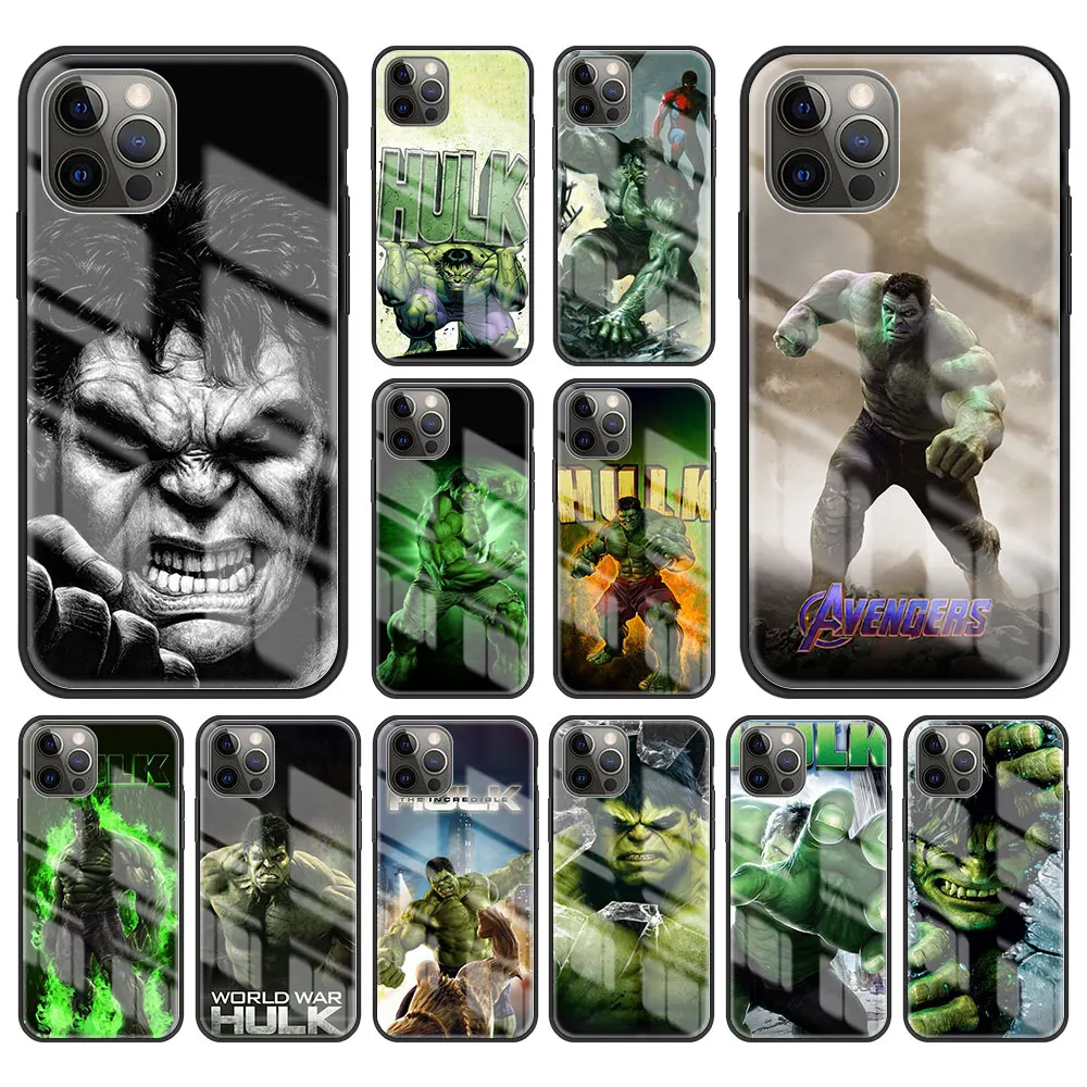 

Marvel Comic Hulk Tempered Glass Case For Apple iPhone 11 12 13 Pro Max 7 8 Plus 6 6S+ SE X XS XR Phone Cover Back Coque Shell