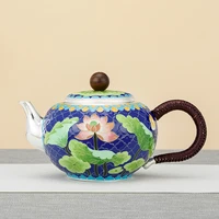 pure silver 999 teapot hand made cloisonne lotus middle old retro home silver teapot