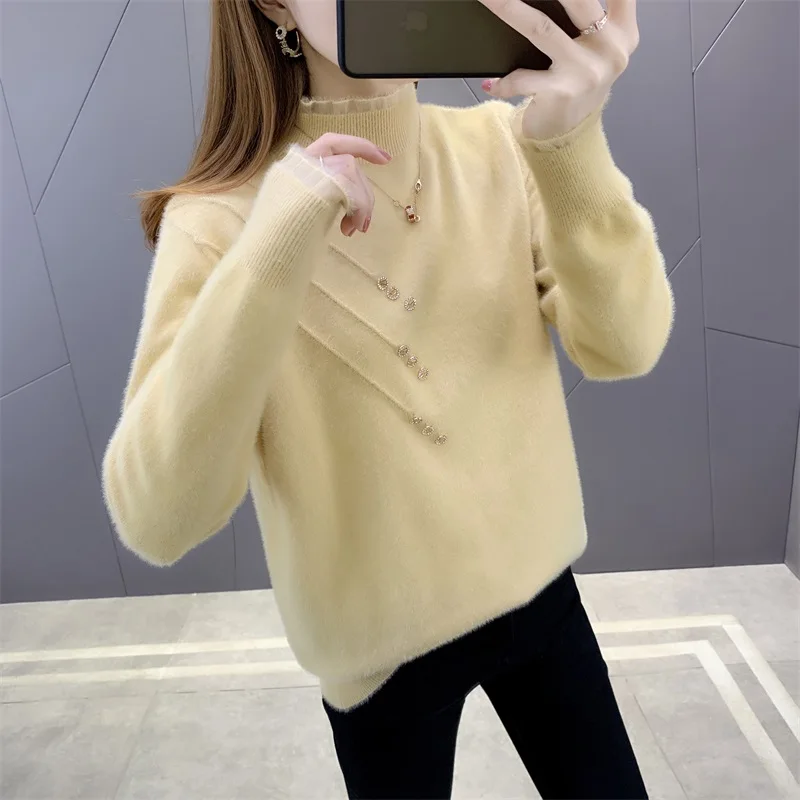 

OHCLOTHING XH Half 81783 qiu dong turtleneck knitted mink button nailing long-sleeved sweater 42