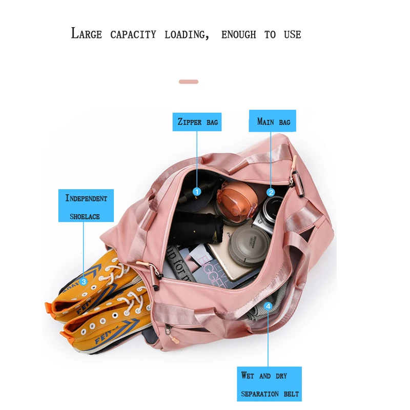 Large Capacity Women Travel Bag Female Fitness Dry and wet separation Training Duffle Bag for Trip Waterproof Gym Sport Bag