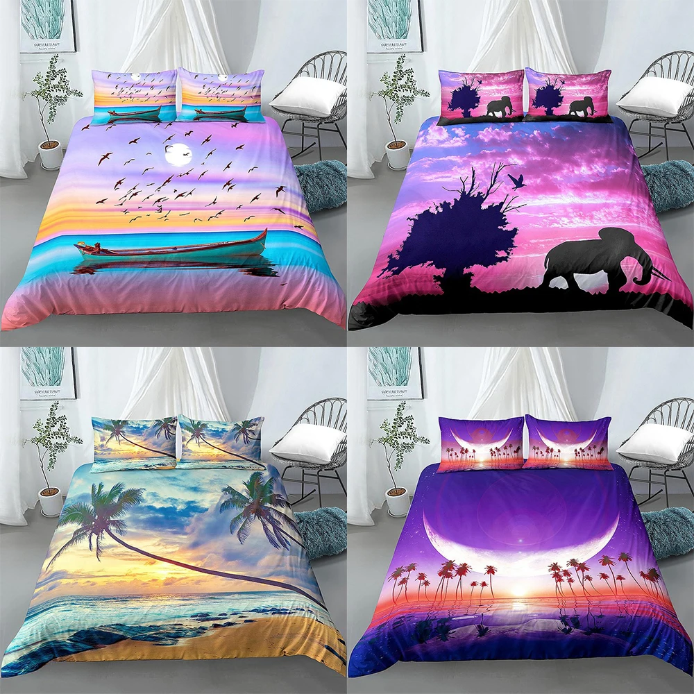 

Семейный 3d-комплект постельного белья с изображением пейзажа живописное дерево солнце одеяло пододеяльник наволочки для дома спальни двой...