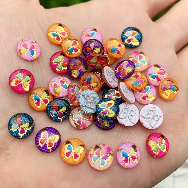 Random Mix Colour DIY 80 шт Акриловые 10 мм Мини Круглые бабочки драгоценные камни с плоской задней стороной Стразы для скрапбукинга ремесла украшения-HB31 - Цвет: Random Mix Colour