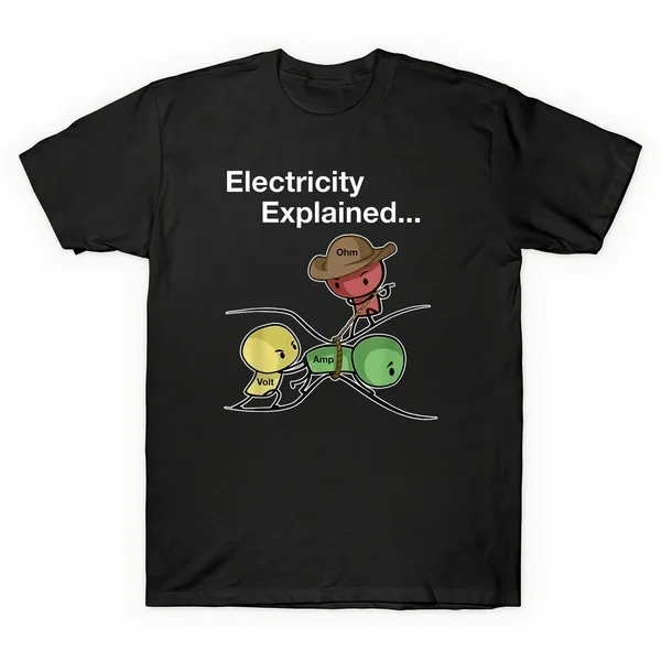 2021 Ohm Volt Amp Electricity Explained Funny Electrician Nerd Novelty Men's T Shirt Cotton Tee | Мужская одежда