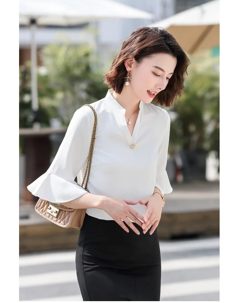 Летние модные женские Рабочие блузки и рубашки офисные комплекты из 2 предметов с