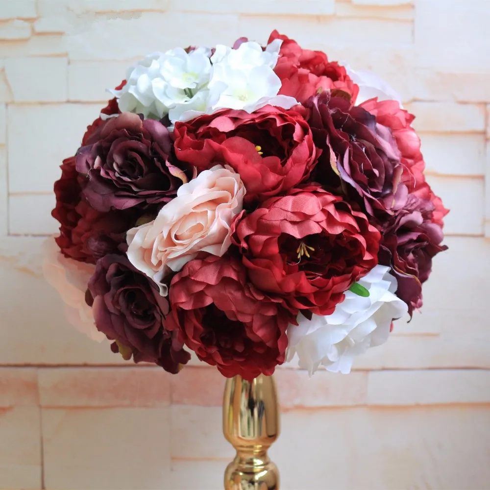 

10pcs/lot Artificial rose flower wall wedding backdrop decoration table centerpiece flower ball flower runner artificial plants