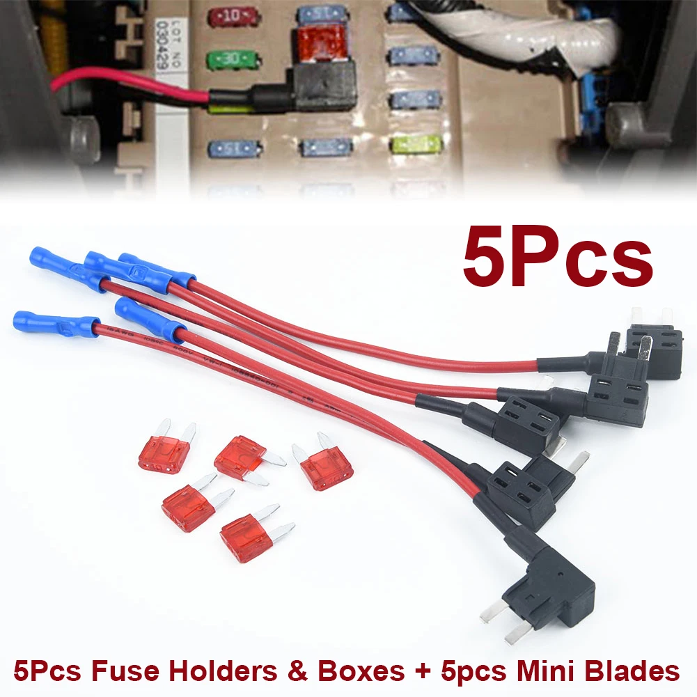 5 Pcs 12V Car Fuse Tap Adapter Mini ATM APM Blade Fuse Holder Fuse box Copper Wire Protection Car Fuse Checker Auto Accessories