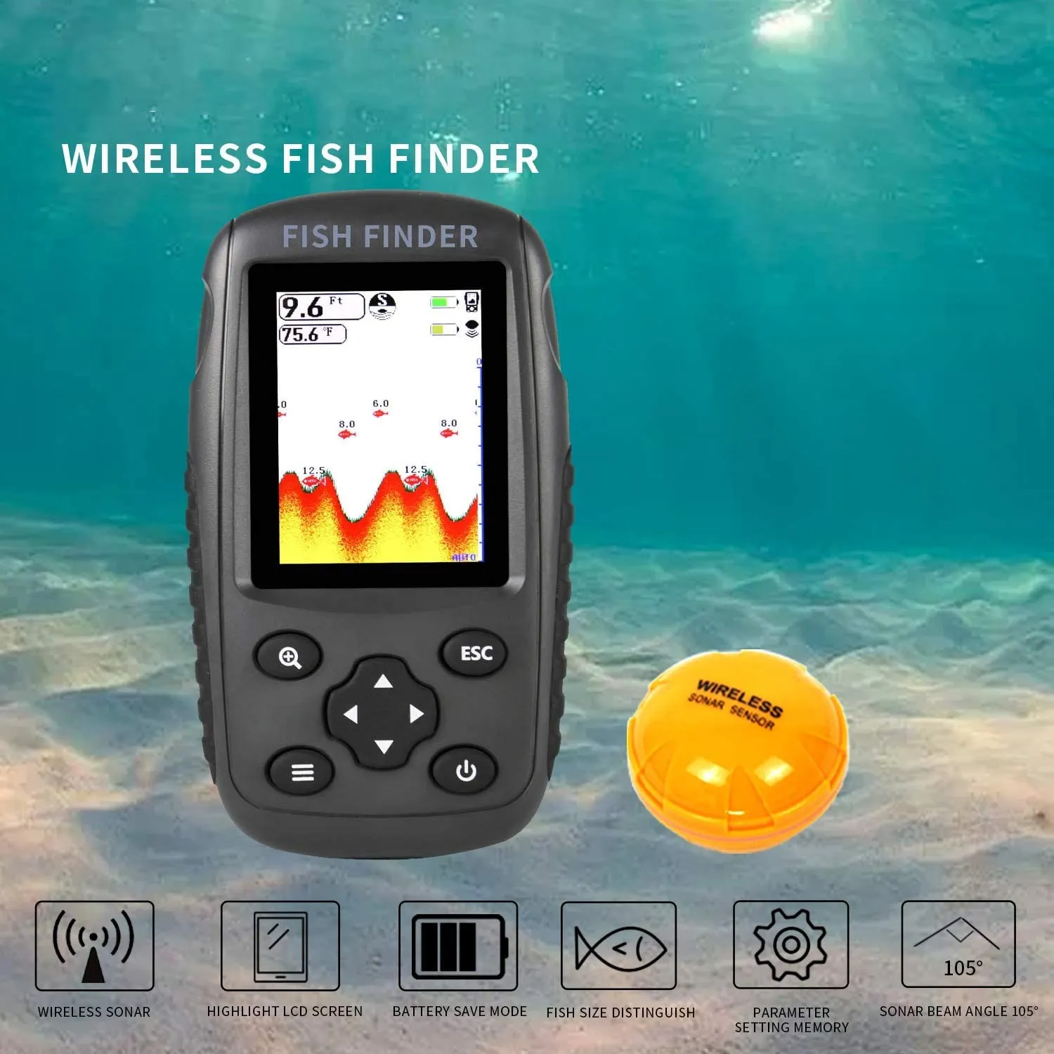 Улучшенный беспроводной эхолот рыболокатор портативный датчик с сигнализацией