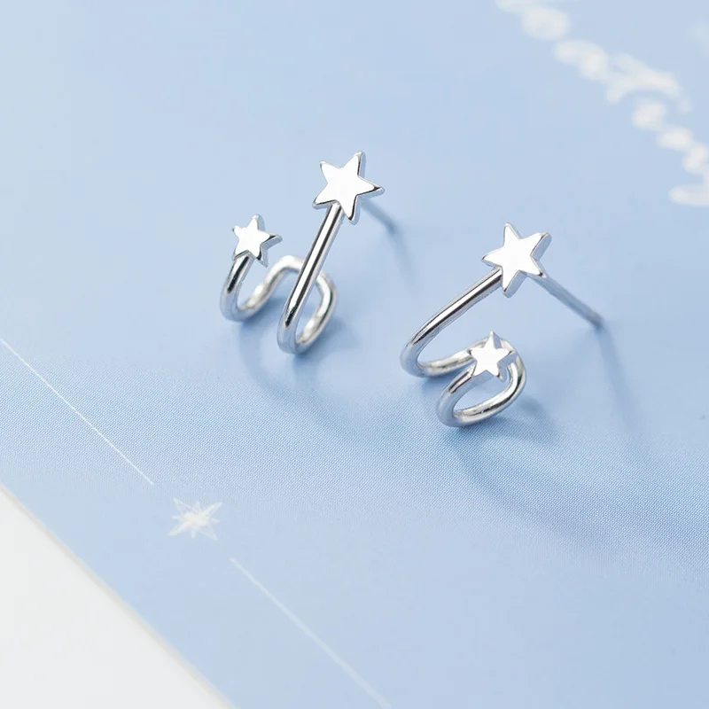 

925 Sterling Silver Star Stud Earrings For Women Girls Prevent Allergy Brincos pendientes Brincos eh1105