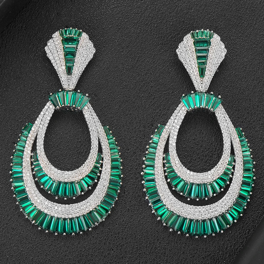 

Dangle Drop Earrings for Women Wedding Baguette Cut Cubic Zirconia CZ DUBAI Bridal Earrings boucle d'oreille femme 2020