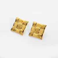 new arrival braid texture square stud earrings for women 18k gold plated stainless steel earring water resistant jewelry