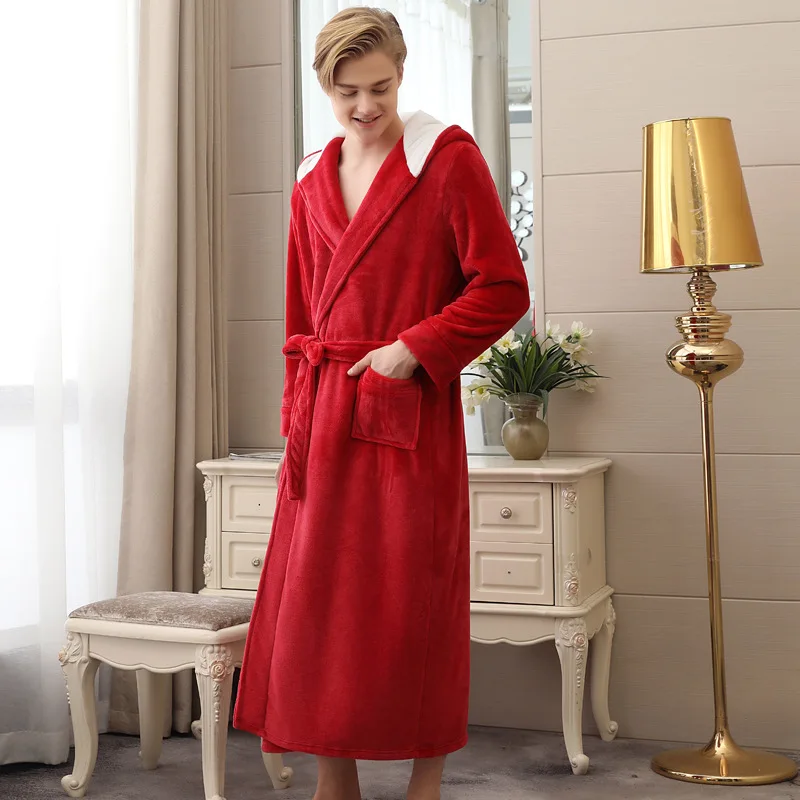 Мужское и женское кимоно халат зимняя ночная рубашка с капюшоном одежда для сна