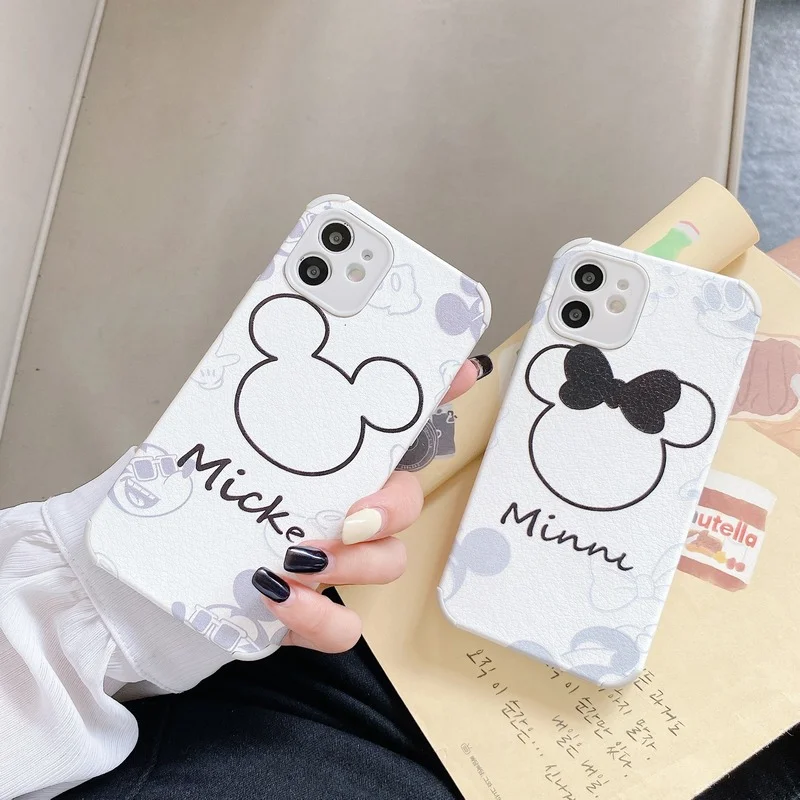 

Cute Bow mouse Couples Phone Case For iPhone 12 11 Pro Max 12 MINI X Xr Xs Max 7 8 Plus Cartoon PU leather soft Protection Cover