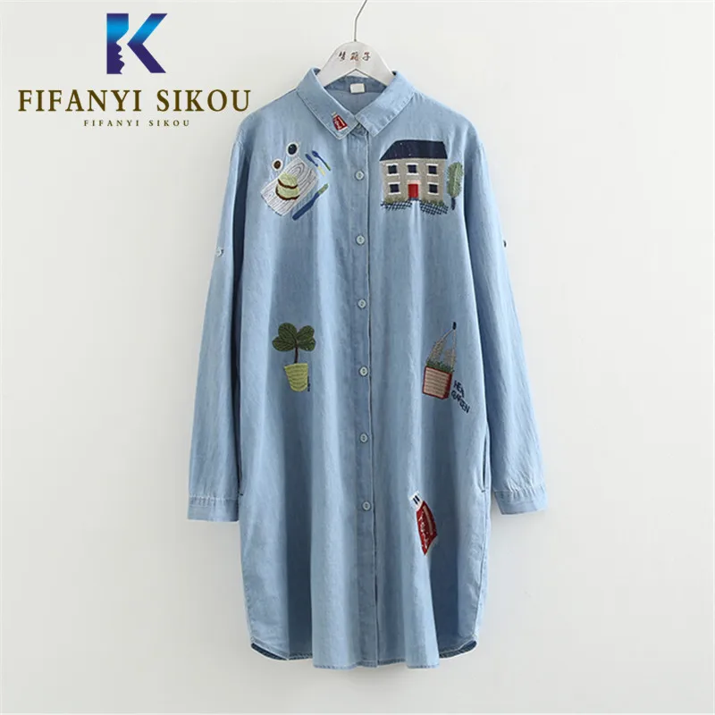 Мультфильм джинсовая рубашка для женщин Модная Джинсовая куртка с вышивкой