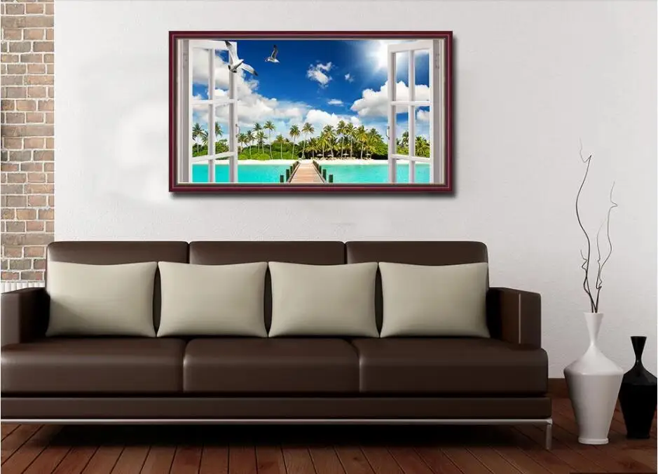 

3D-обои WDBH под заказ, фотообои с изображением синего неба и белых облаков снаружи окна, домашний декор, 3d настенные фрески, обои для стен 3 d