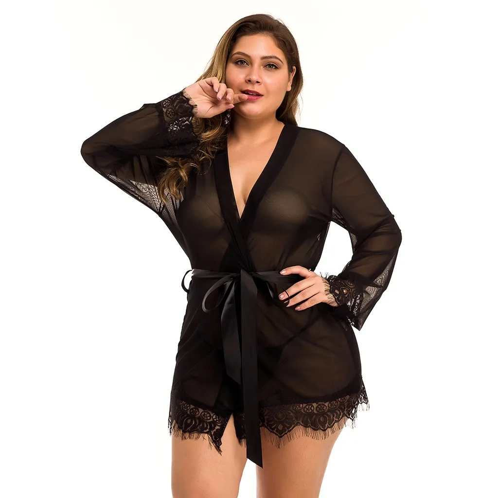 Женский черный кружевной халат большой размер банный с открытой спиной летнее