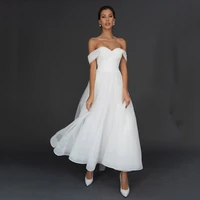 simple sweetheart wedding dress for 2022 summer style organza backless short sleeves ankle length elegant de noiva custom made