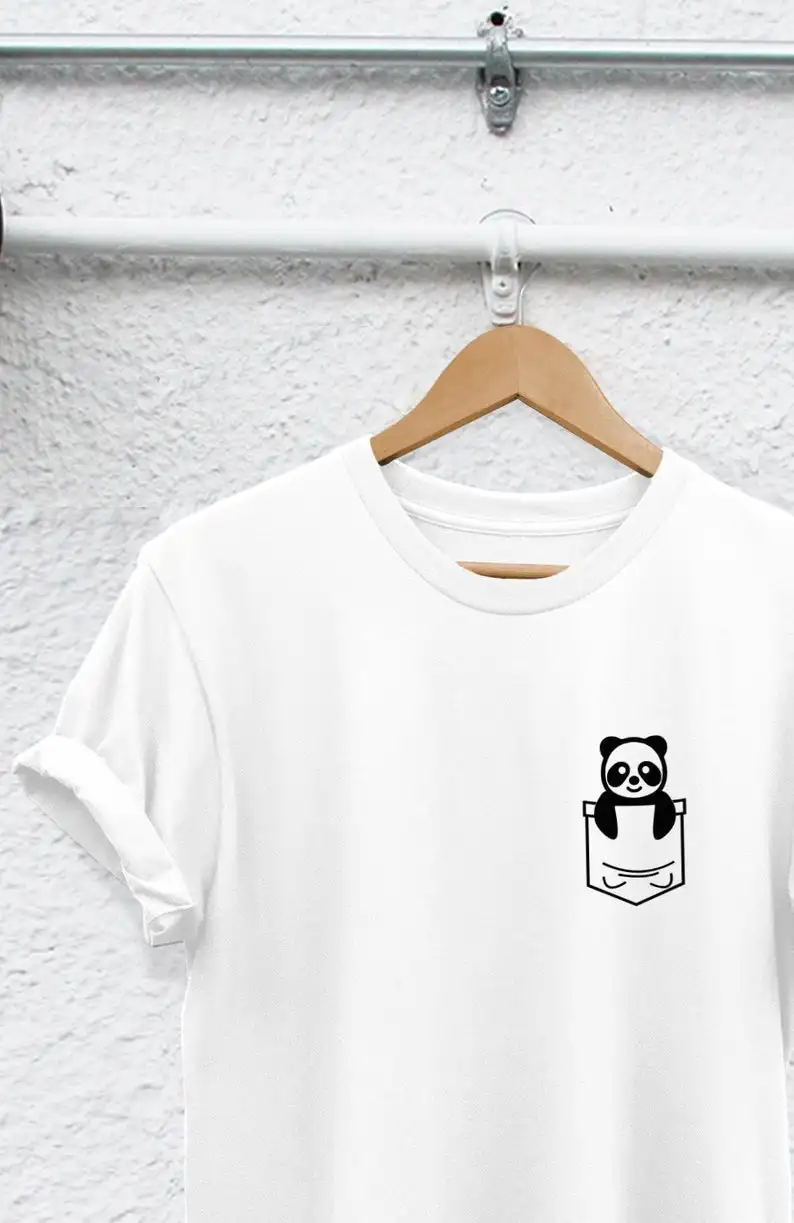 Забавные панда любовник карман Футболка стильная повседневная хлопковая с