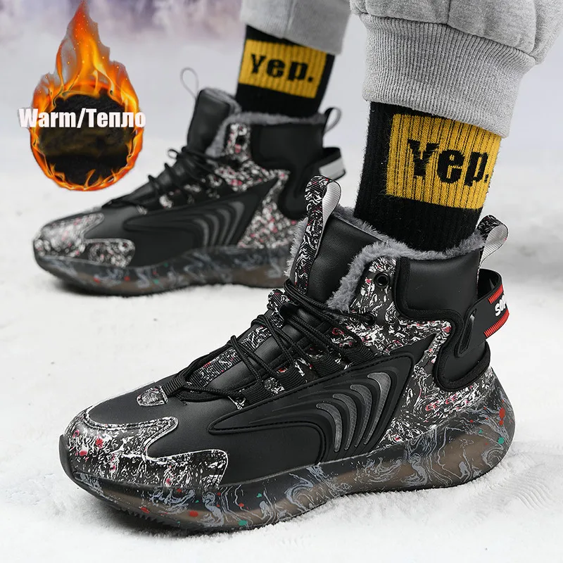 

Winter Men Shoes Sneakers Warm Plush Waterproof Leather Trendy Casual Walking Unisex No-Slip Light Running Tennis Shoes for Male