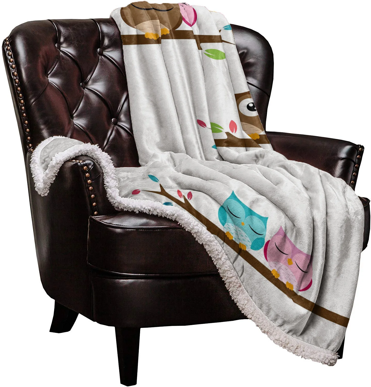 Зимнее кашемировое одеяло мультяшная сова пара ветвей теплое шерповое