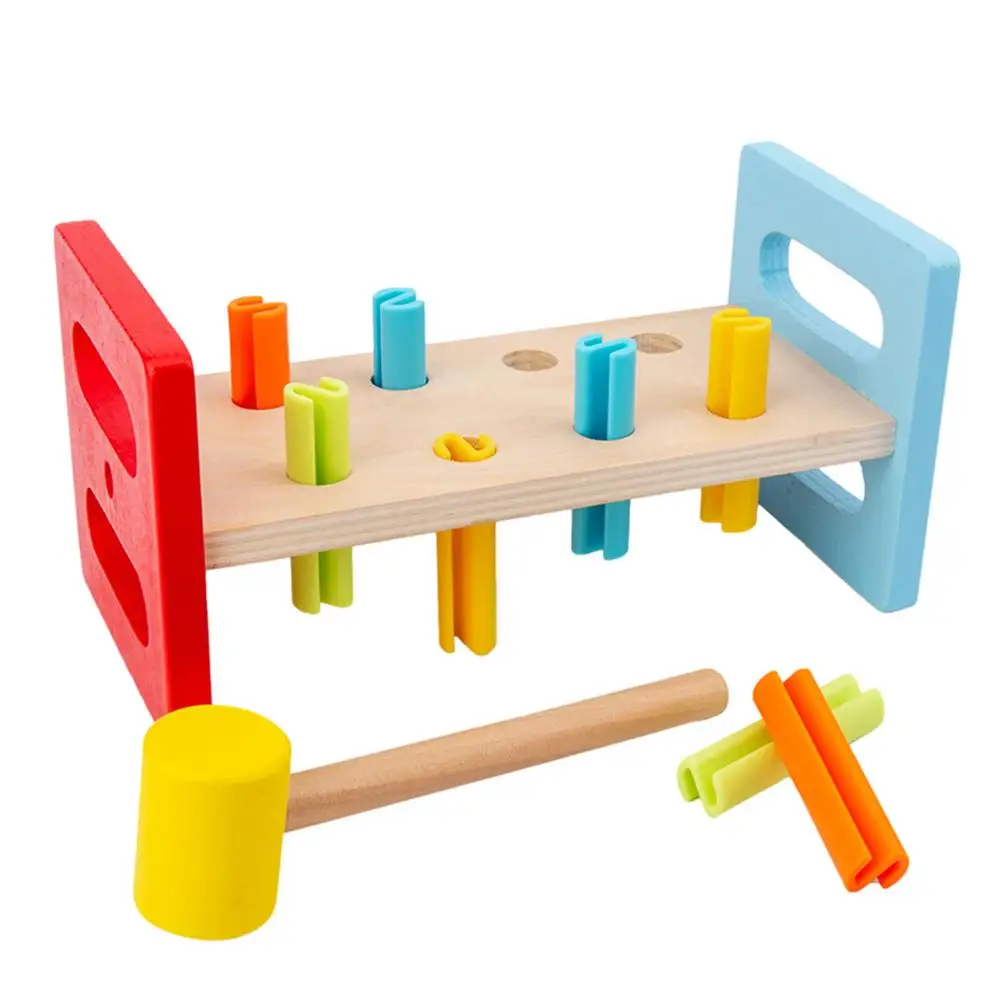 

Pounding Bench Wooden Toy Wooden Hammer Toy Preschool Educational Toy For Toddlers With Nails of 4 Different Colors And Doub