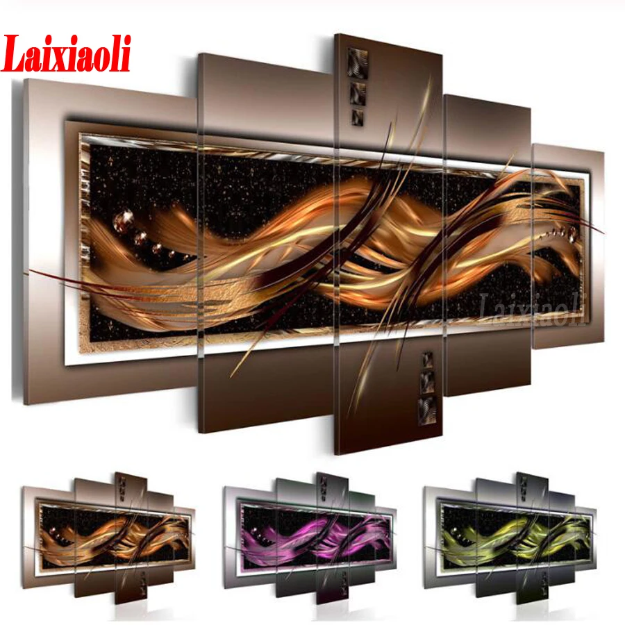 Картина с перьями и стразами вышивка крестиком 5 шт. абстрактные линии картины