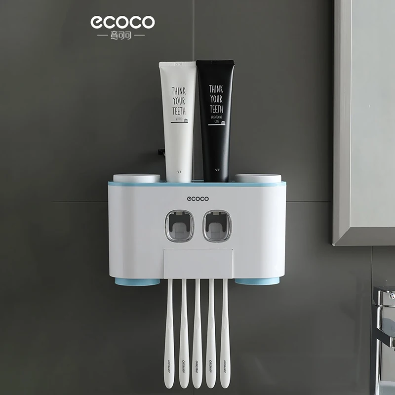 ecoco toothbrush holder auto squeezing toothpaste dispenser wall mount toothbrush toothpaste cup storage bathroom accessories free global shipping
