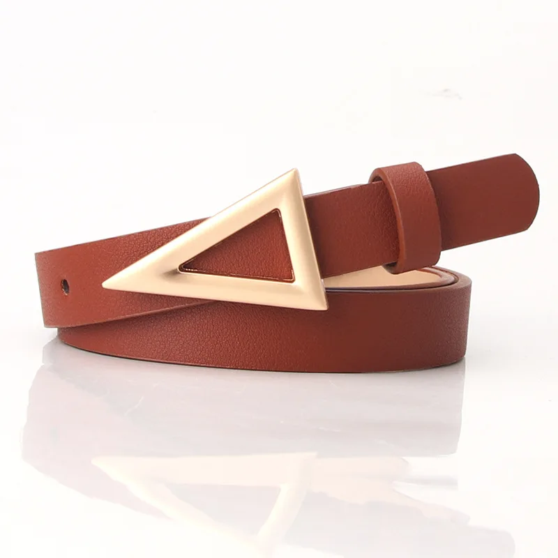 

Women Leather Belts Fashion Triangle Gold Buckle High Quality Simple Designer Belts for Women Slim Thin for Dress Strap AL009