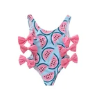 Одежда для малышей и детей, Цельный купальник для новорожденных, U-образный купальник для маленьких девочек с принтом арбуза и бантом