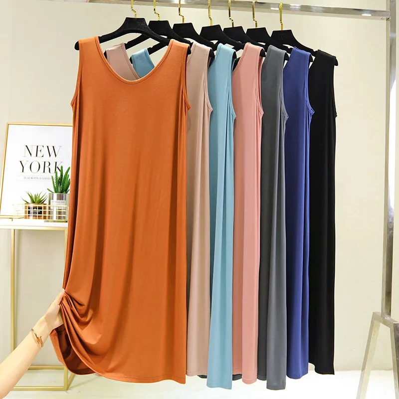 Loose Large Size Vest Dress For Lady Sexy Sleeveless Modal Nightdress Long Nightgowns Women Comfortable Summer Nightshirt