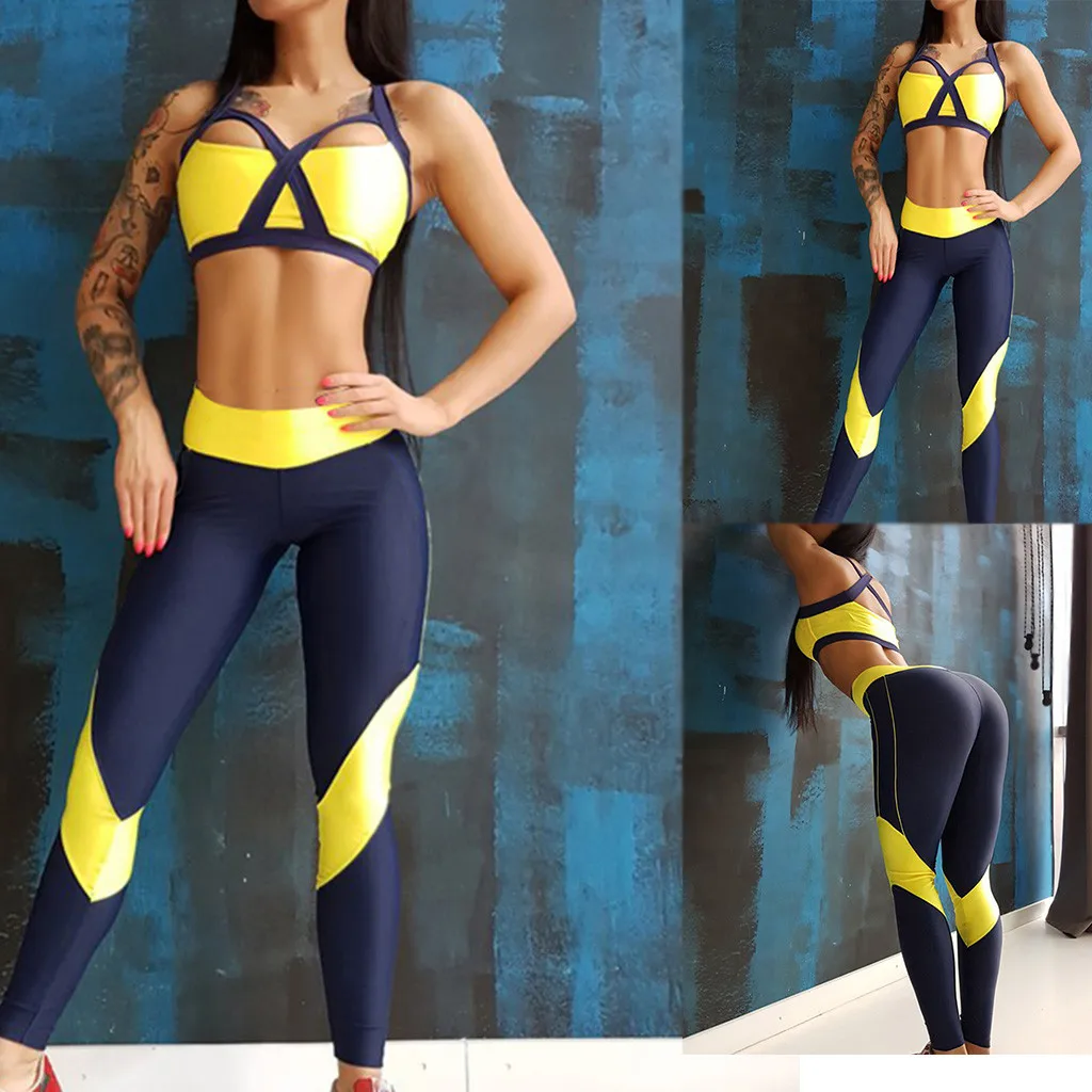 Женские костюмы для занятия йогой на плече нагрудник топ и леггинсы фитнес
