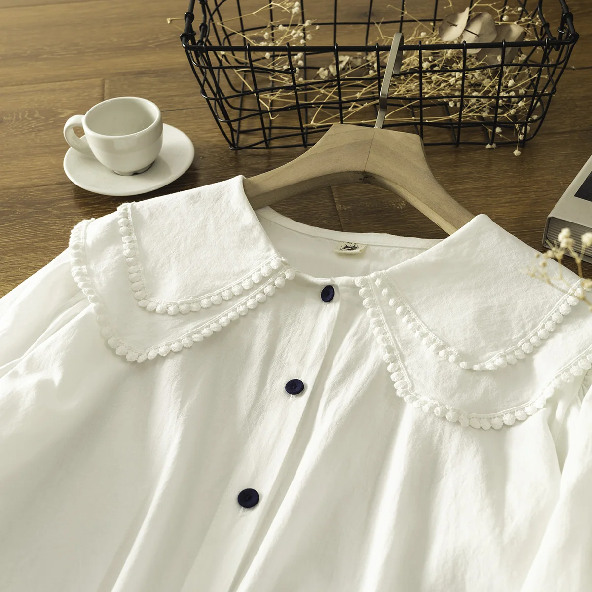 

2021 spring autumn retro double-layer collar single breasted shirt casual tops F1