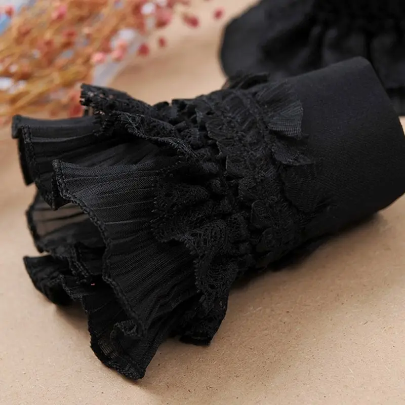 

Gothic Retro Black Detachable Sleeve Fake Cuffs Multi Layer Ruffles Lace Patchwork Lolita Princess Sweater Decorative Wristband