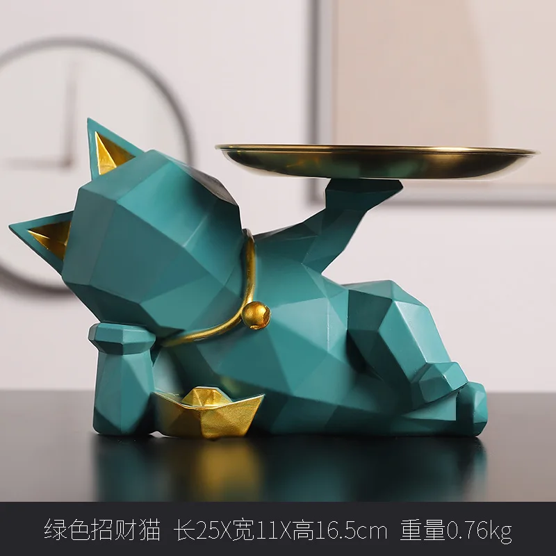 

Creative Resin Lucky Cat Living Room Decoration Storage Tray Ornaments Home Decor Desk Accessories Figurine Statue