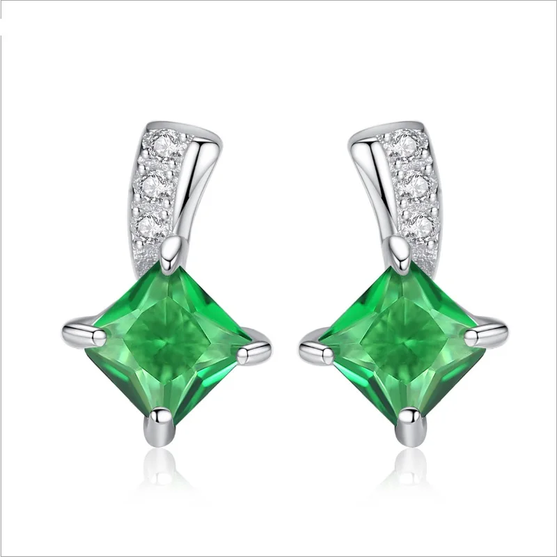 

Trendy charm stud earrings for women 925 silver fine jewelry Emerald color crytstal minilist studs small earring party gifts