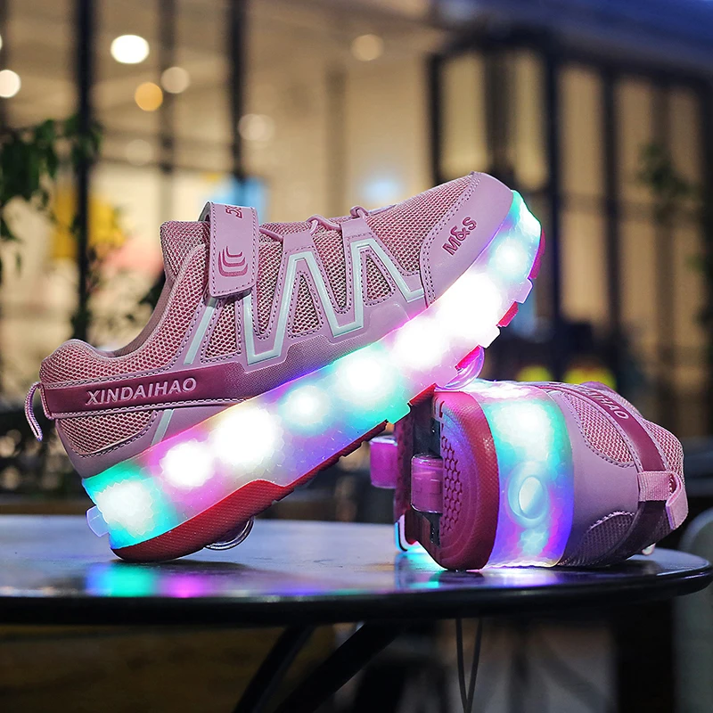 Светящиеся кроссовки с двумя колесами; USB зарядка; Светодиодный светильник; Обувь для катания на роликах; Детская обувь; Обувь для мальчиков ... от AliExpress WW