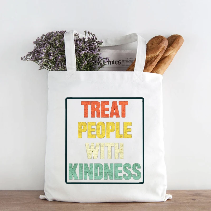 

Harry Styles Bag Women Canvas Treat People with Kindness Letter Casual Large Capacity Harajuku Women Vintage Shoulder Bag Black