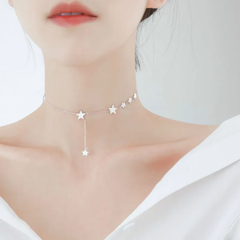 Женское колье чокер из серебра 100% пробы с подвеской в виде звезды|Ожерелья| |