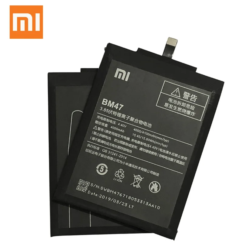 100% оригинальный аккумулятор XiaoMi Redmi 3 S BM47 высококачественный большой емкости 4000