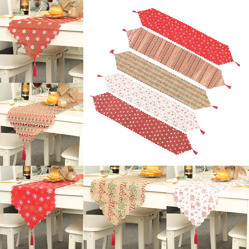 

Christmas Fabric Printed Table Runner Household Table Cover Antifouling Santa Claus Tablecloth Christmas Decorations