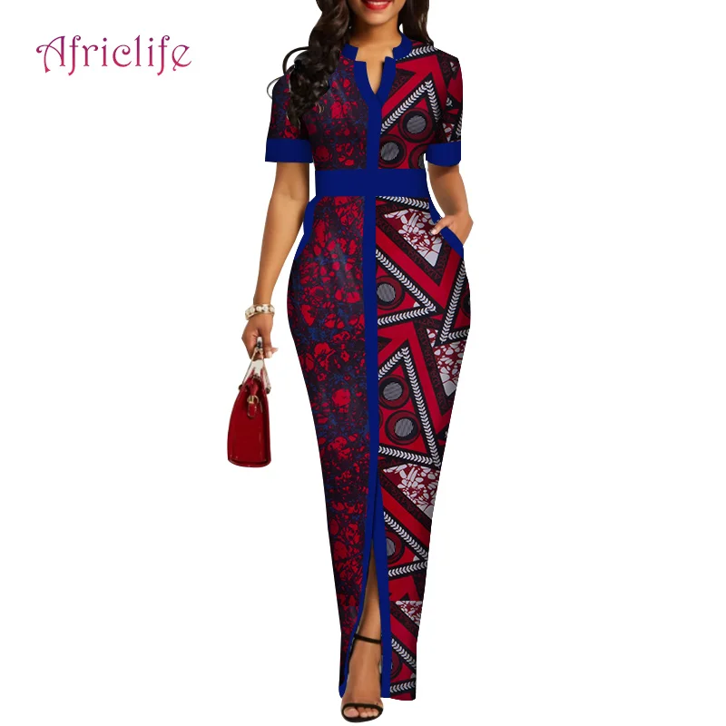 Женское длинное платье с V-образным вырезом тонкая летняя африканская одежда для