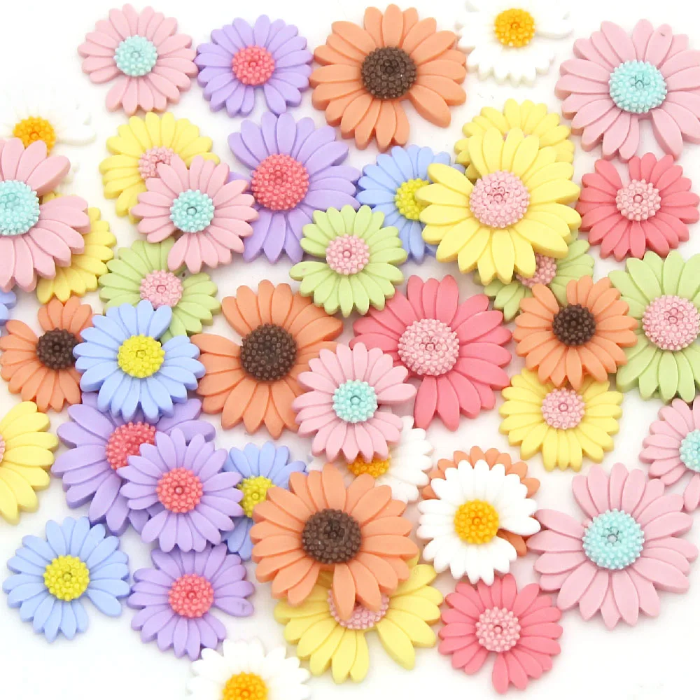 20 шт. разноцветные кабошоны в форме цветка маргаритки с плоской задней